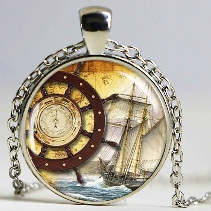 Nautical Ship Pendant, Picture Pendant, Ships Wheel Jewelry, Sailing