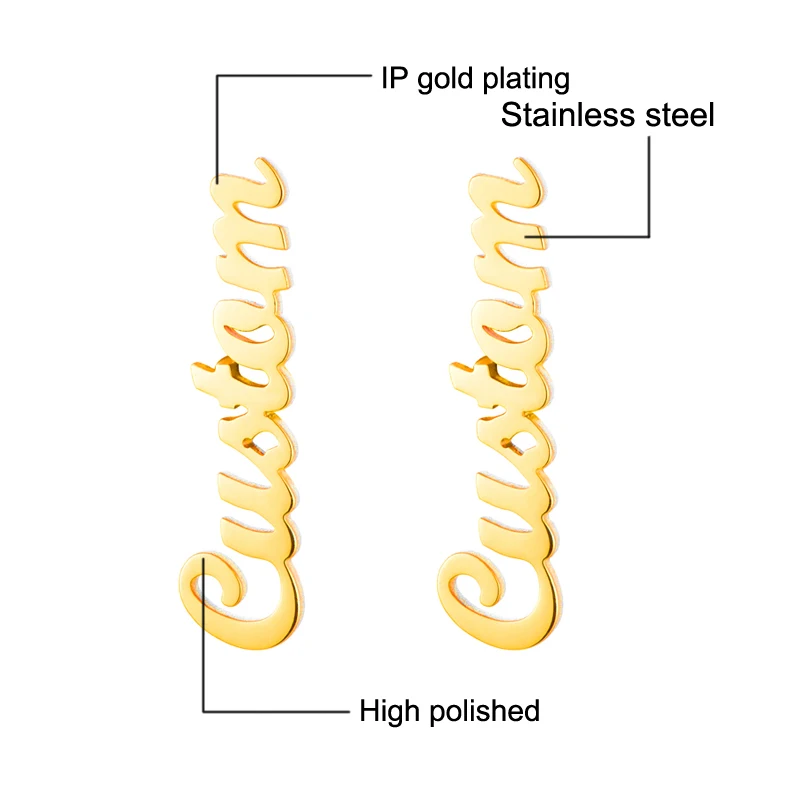 Персонализированные имя из нержавеющей стали серьги с буквой для женщин пользовательское имя Сережки для пирсинга табличка ювелирные изделия