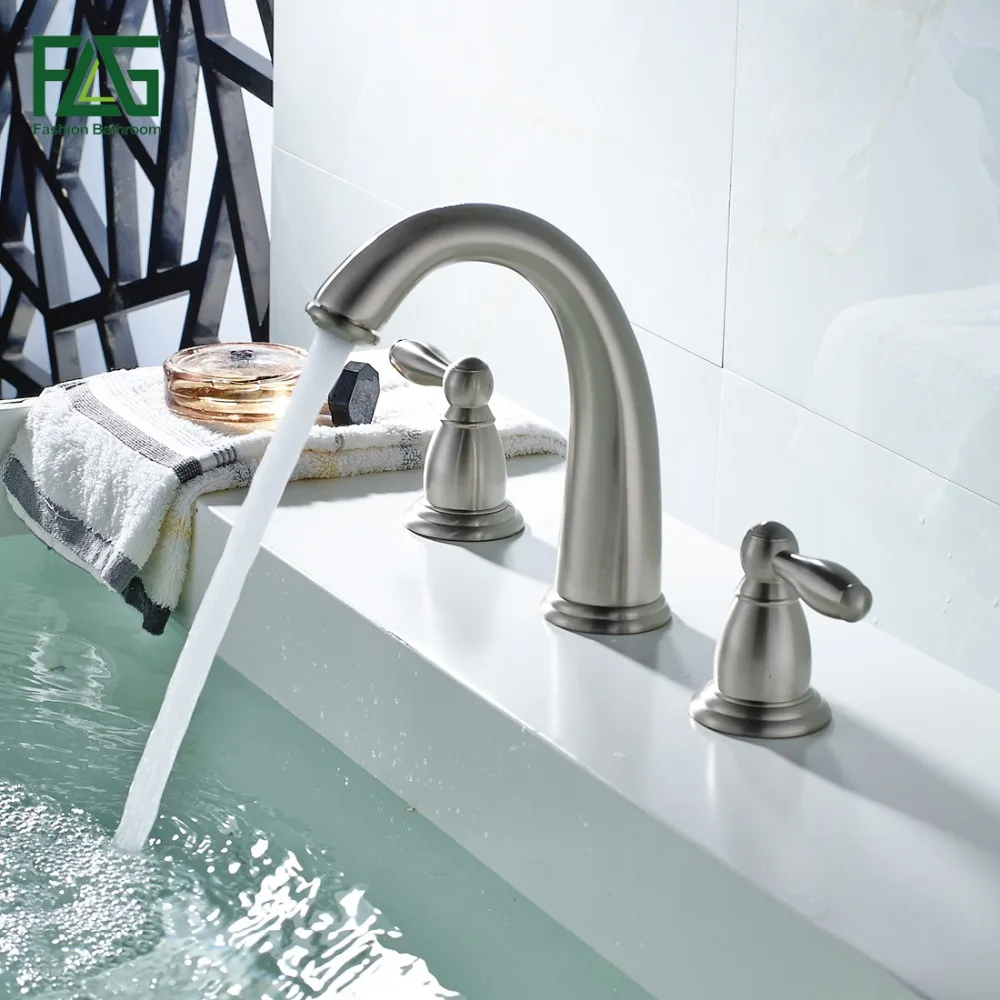 Nozzle For Polishing Gold Plated Bathroom Sink Touch Faucet  Water Tap Three Holes Placa Batedeira Solar De Bain FLG100063