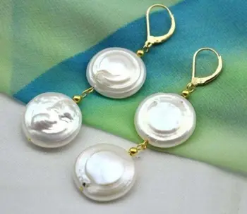 

11-12MM AAA++ WHITE COIN PEARL DANGLE BAROQUE EARRING 14k/20