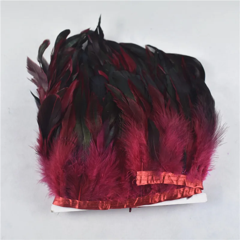 1 ярдов длинные высококачественные красные петухи отделка перо бахрома окрашенная атласная лента для юбки перья для ремесла Вечерние - Цвет: Wine Red