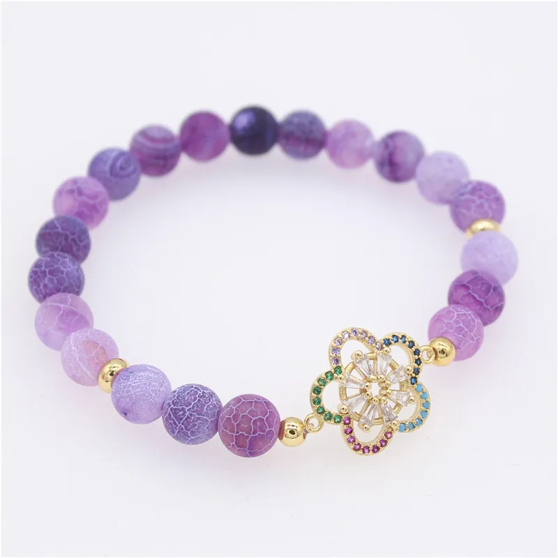 Poshfeel 8 мм натуральный фиолетовый камень браслеты и браслеты для женщин Кристалл цветок браслеты ручной работы ювелирные изделия подарок MBR190023
