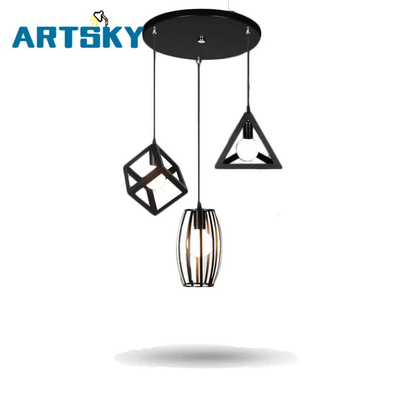 

Nordic Retro Iron Creative Pendant Lamp Simple Personality Three Single - Headed Restaurant Bar Lights