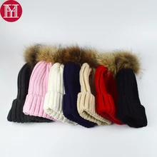 Унисекс трикотажные шапочки шляпа с 14 см натуральный мех енота мяч на осень-зиму шапочки меховая шапка модная повседневная хорошая эластичность шапочки