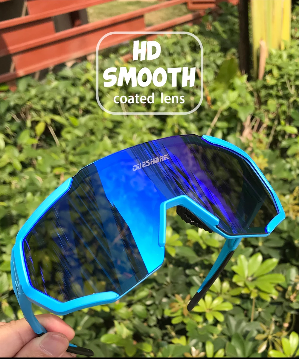 QUESHARK New Design Cycling Glasses For Men Women Full Covered Lens UV400 Polarized 3 or 4 Lens Total  QE42