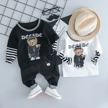 

New 2018 Baby Boy Girls Clothing Sets Spring Autumn Baby long-sleeved Trousers Cartoon Bear two-piece Kids Clothes Suits