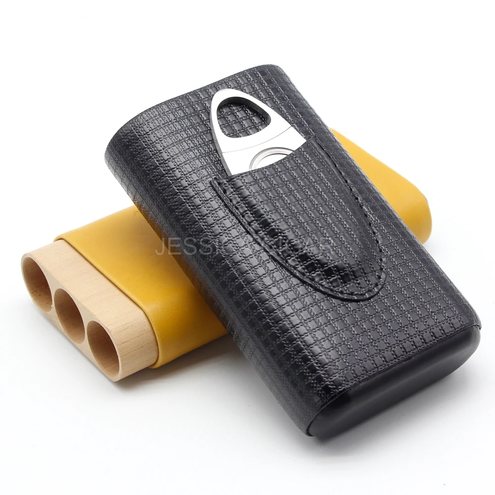 GALINER Travel Cigar Case Leather 3 Tube Cigars Case Box Portable