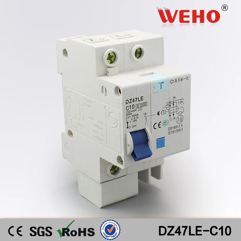 

DZ47LE-C10 Hot Sale DZ47LE 10A 1 Pole RCCB Residual Current Circuit Breaker