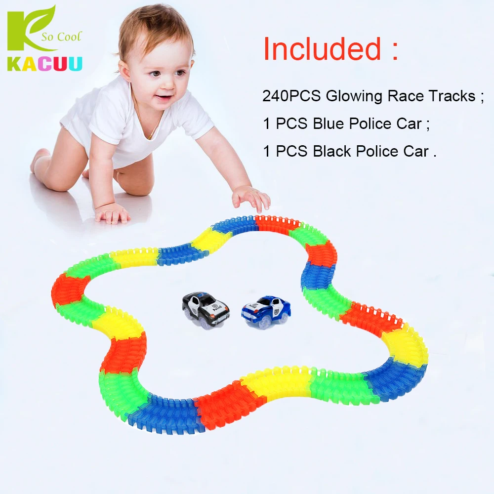 

240pcs Miraculous Magical Track +2 Cars Glow in the dark 7.5CM Girls Boys Plastic Magical Racing Track Toys For Children Gifts