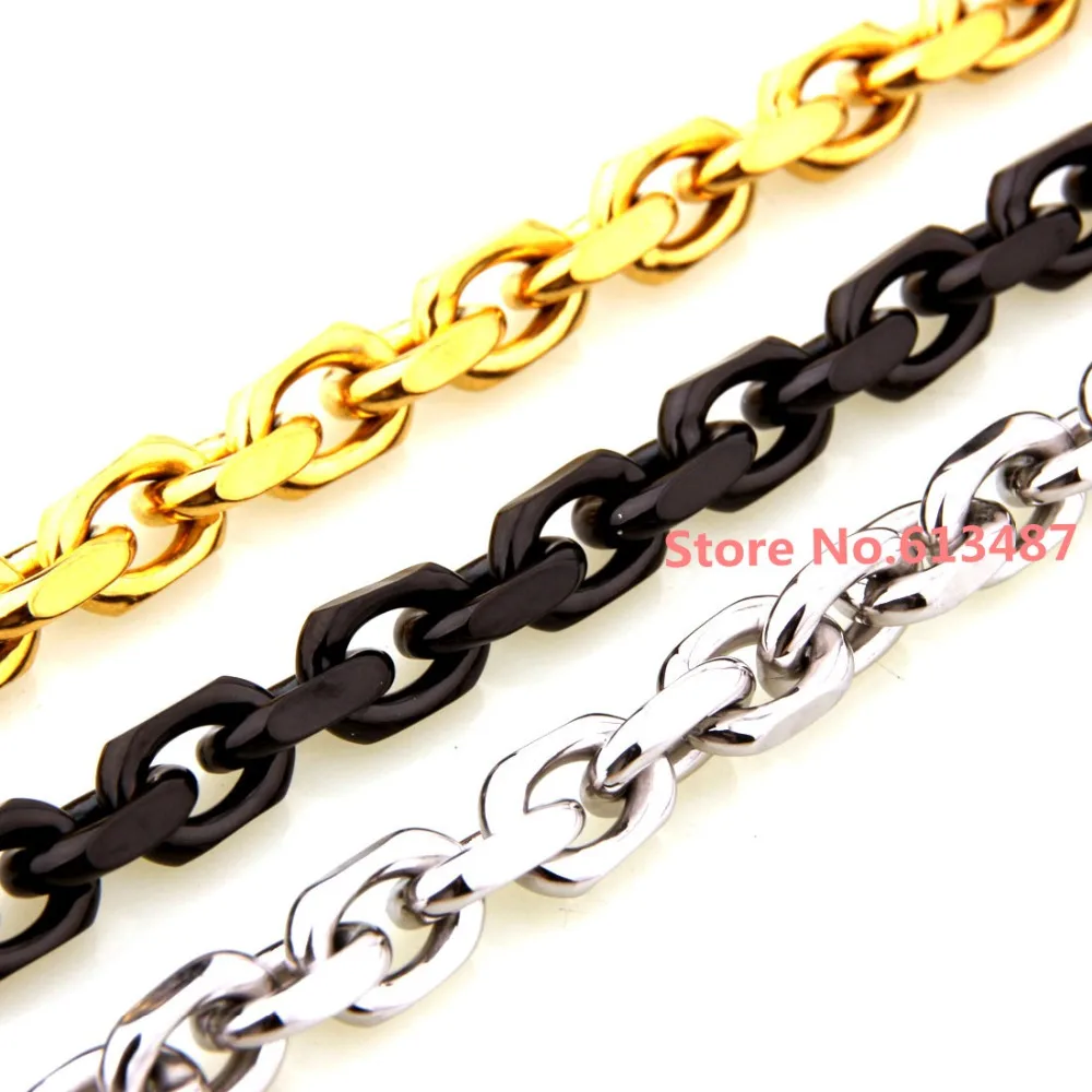 

New Fashion Women Mens Jewelry Stainless Steel Silver/Gold/Black Rolo Link Chain Necklace Or Braclet Oval Chain Jewelry 7"-40'