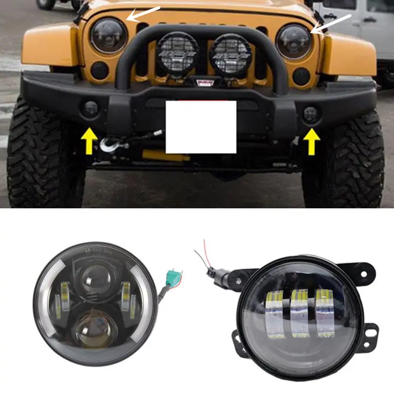 4 шт. для JEEP Wrangler JK TJ LJ CJ 2007- светодиодный противотуманный фонарь+ фара с DRL
