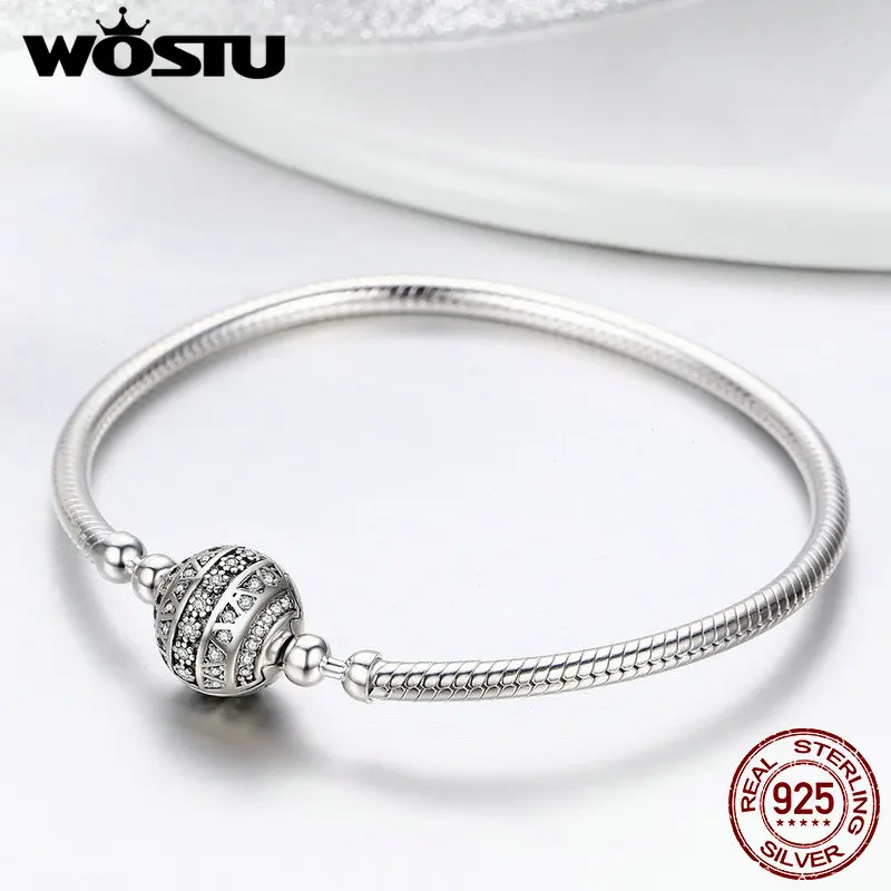 Wostu 진짜 스파클링 볼 팔찌 & bangles 여성을위한 diy 매력 비즈 원래 보석 선물 cqb062