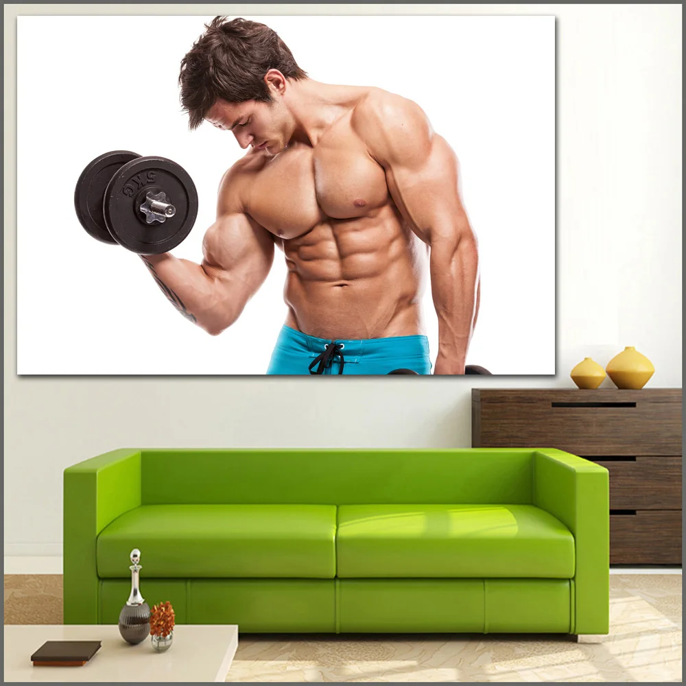 Wall Art Motivational Bodybuilding Men Dumbbells Muscle Oil Painting