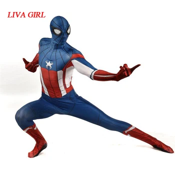 

Liva girl New Spider Cosplay Costume Zentai Captain America Spider Superhero Bodysuit Suit Jumpsuits