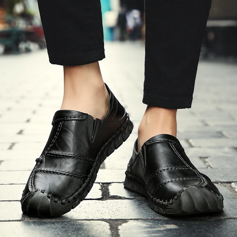 Sapatos Brown Respirável Couro Moda Homem Casuais Mocassins Handmade Homens Slip Black Flats Hombre dark on Marca Hard De Macio Brown Shoes Zapatos wearing yellow 8x4q8Y1