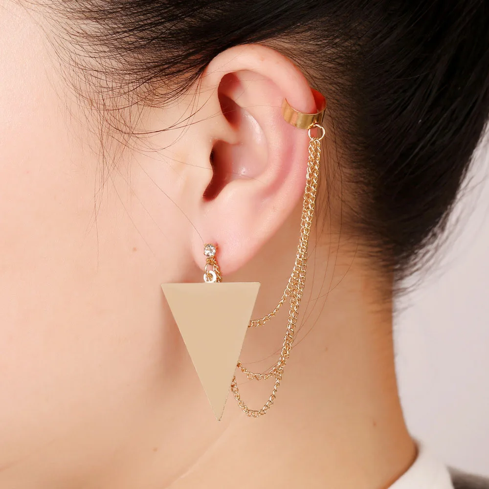 Модные длинные серьги-клипсы с треугольными кисточками и квадратными кристаллами в виде листьев, ювелирные изделия для женщин в подарок - Окраска металла: 31 left right gold