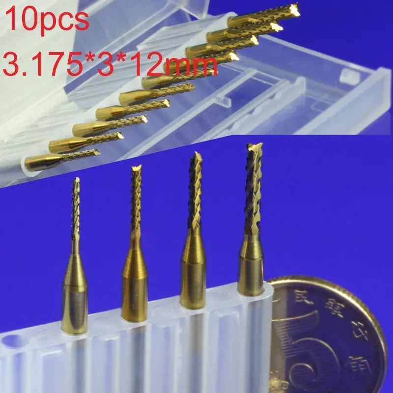 

10pcs Titanium Coat Carbide 3.0X12mm End Mill Engraving Bits CNC Rotary Burrs Set corn milling cutter PCB router bits