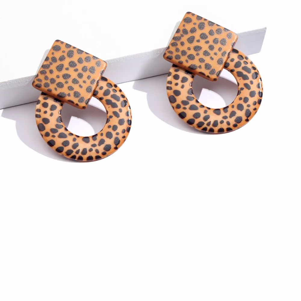 Flatfoosie Леопардовый цвет, акриловый серьги-гвоздики для женщин ZA модные круглые геометрические винтажные полимерные большие серьги для девочек ювелирные изделия