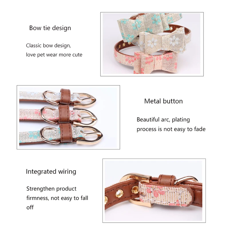 Cute Printing Floral Pets Dog/Cats Collar Soft PU Leather Adjustable Small/Medium Dogs Bow Tie Necklace Puppy Cats Bowknot Colla Cute Printing Floral Pets Dog/Cats Collar Soft PU Leather Adjustable Small/Medium Dogs Bow Tie Necklace Puppy Cats Bowknot Colla