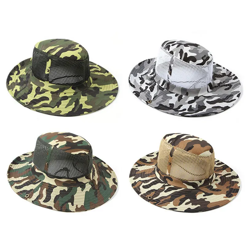 

Breathable Hiking Caps Outdoor Sports Camouflage Bucket Hats Fishing Hats With Wide Outdoor Jungle Bucket Hat for men and women