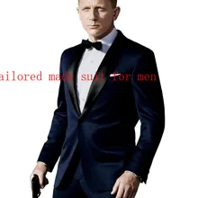 Индивидуальный заказ,, костюм для жениха, темно-синяя сатиновая шаль, мужские свадебные костюмы, смокинги для жениха, мужской костюм(пиджак+ брюки+ галстук