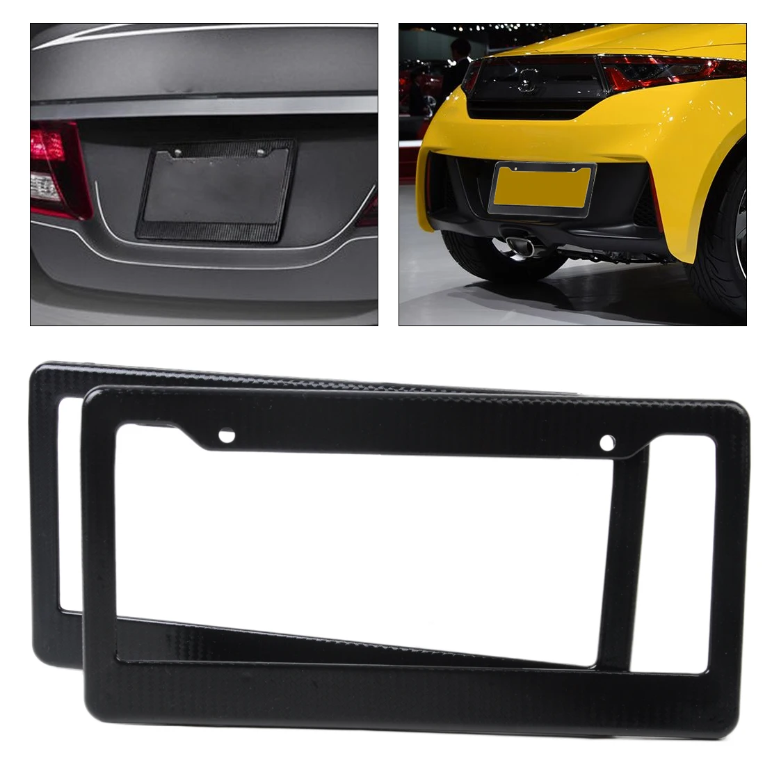 2pcs JDM Front Rear Carbon Fiber Look USA Canada Standard License Plate Frame Fit For VW Golf