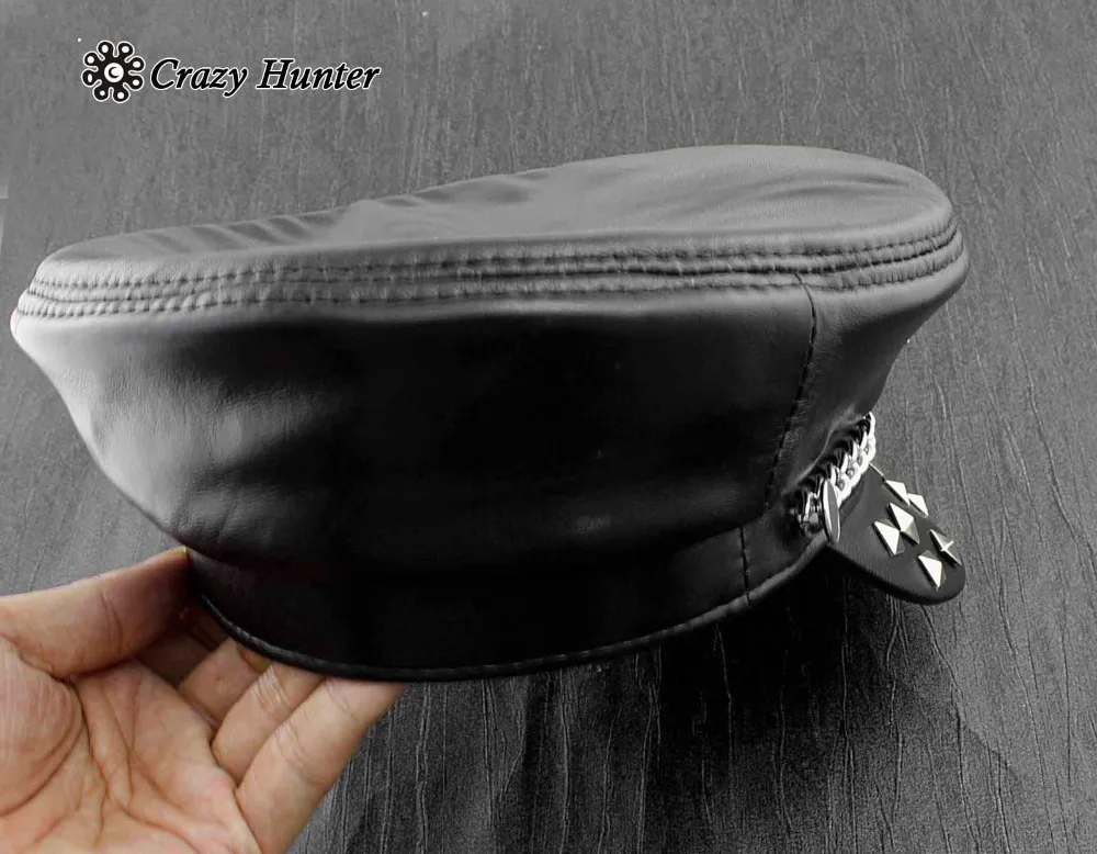 Мужская черная натуральная кожа, для панков стимпанк рокер металлический Шипованный череп шляпа