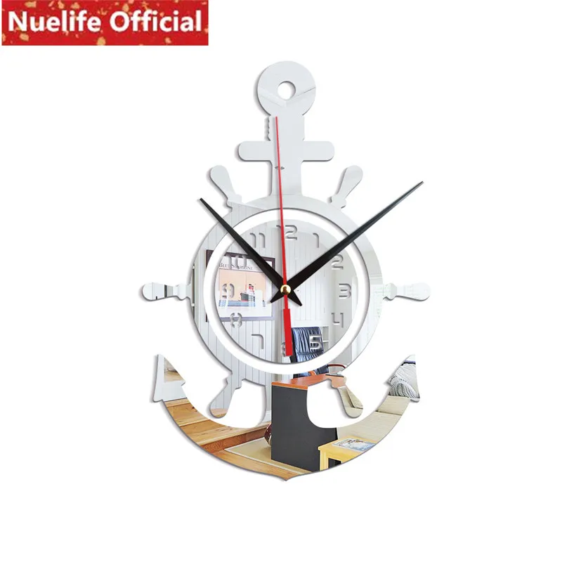 

45x31cm nautical sign design mirror clock stickers kids room nursery school bedside study tv sofa background wall stickers