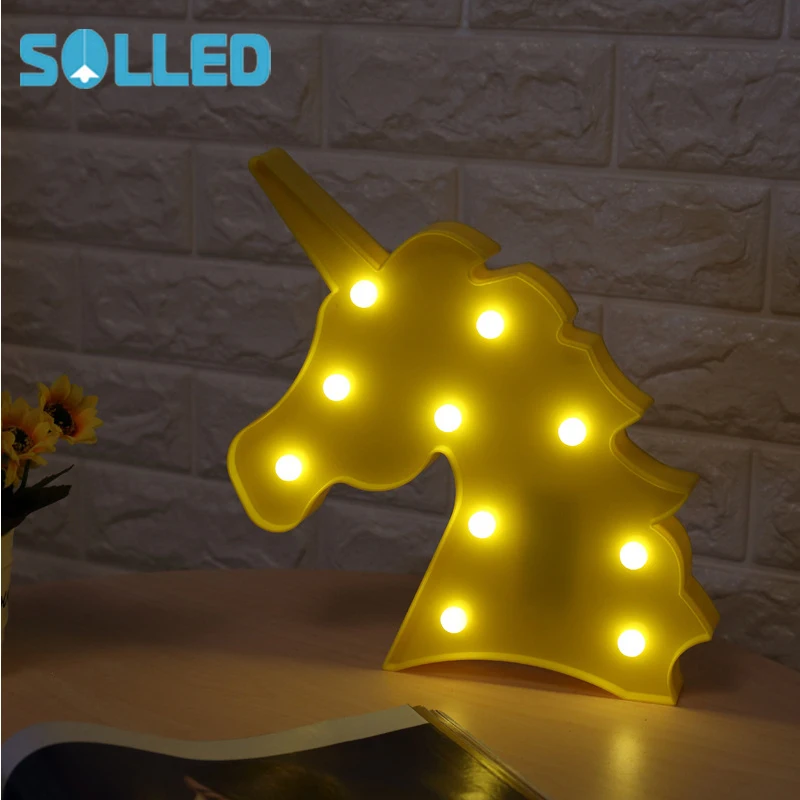 SOLLED ночной Светильник 3D Luminaria Единорог звезда Светодиодная лампа ночник шатер