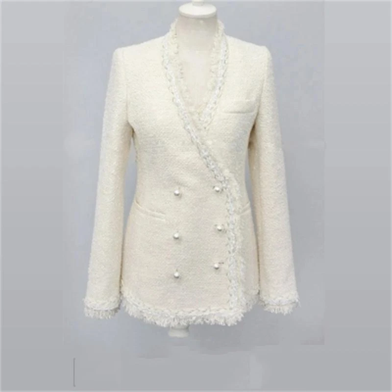 Г-жа Пиджаки Женский костюм дамы осень новые белые твидовый пиджак женский короткий участок Корейская версия плотное пальто женские