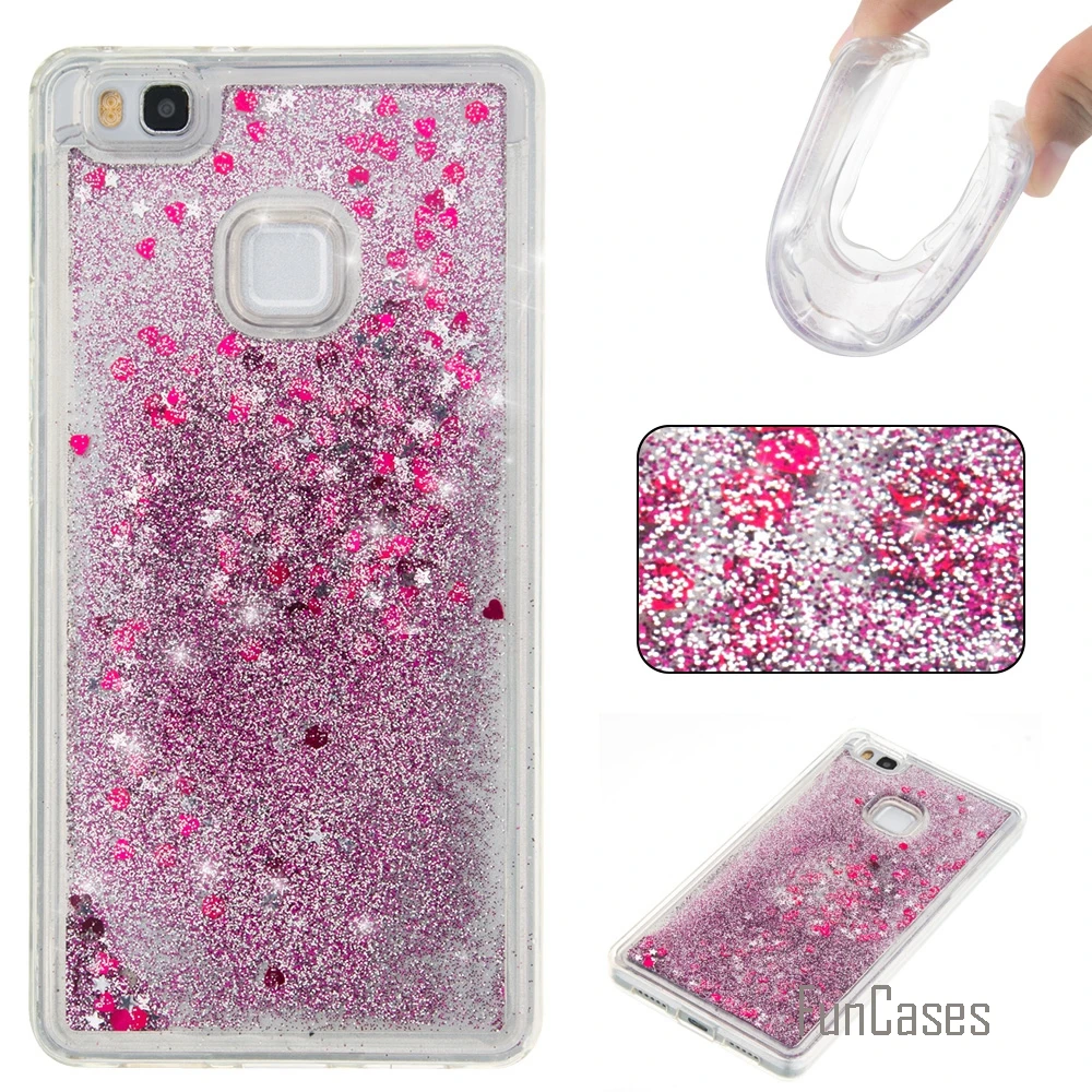 Coque Bling Love Heart Stars Мягкий ТПУ чехол для телефона huawei P9 Lite Funda Quicksand Ascend Lite) | Мобильные