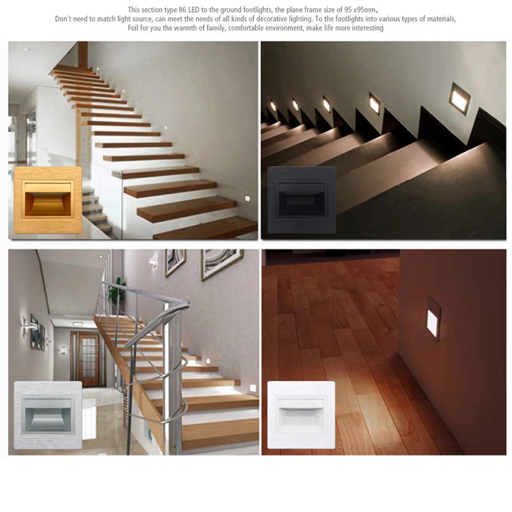 tipo Escada Luzes Footlight com Caixa Luz do Corredor Levou Whit Parede Nightlight Luz Passo Chão Canal Escada 86 86x86mm 8 whit 86 86x86mm Parede Nightlight Luz Passo