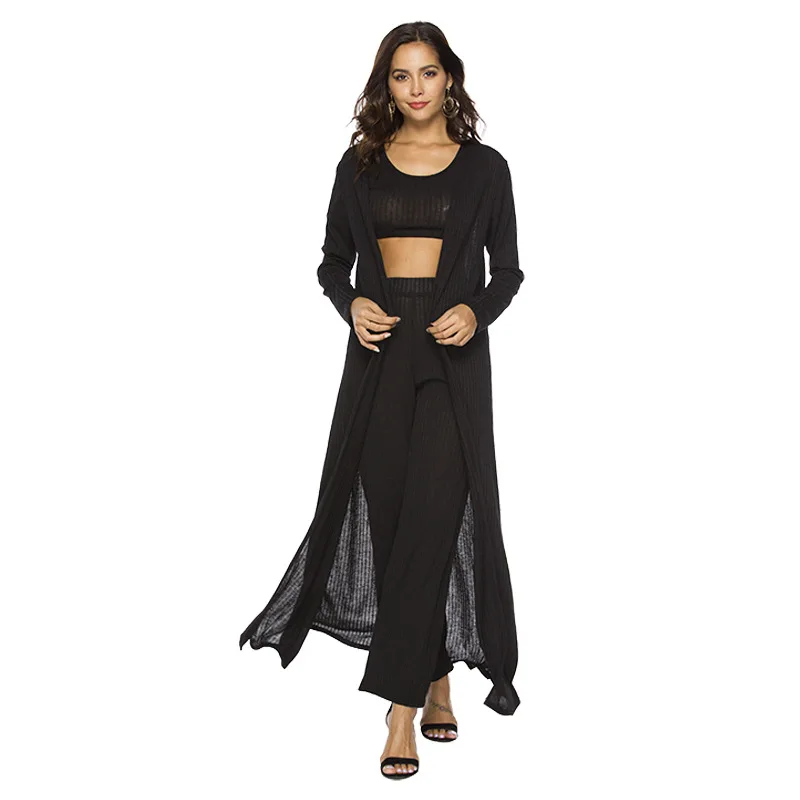 Zmvkgsoa Tracksuit Women Knitted 3 Piece Set Crop Top And High Waist