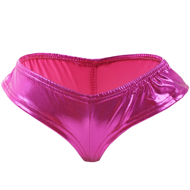 Модные женские стринги с низкой талией, сексуальные трусики, дамское нижнее белье, женские лакированные C-String трусики в форме треугольника - Цвет: Hot Pink