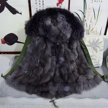 Короткое стильное итальянское Брендовое зимнее пальто с лисьим мехом и подкладкой из лисьего меха
