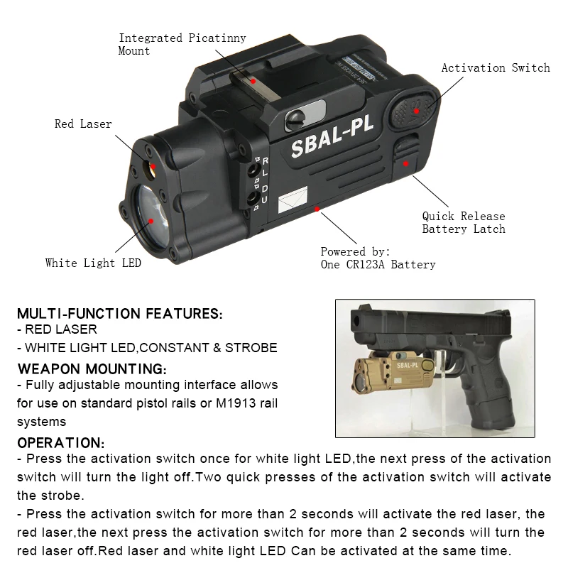 

Hot Sale And New Arrival Tactical Weapon Light With Red Laser For Hunting BWF-030