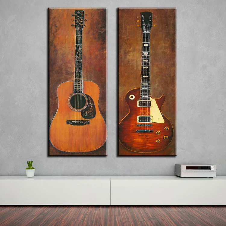 2 piece music studio room guitar top decorative wall paintings for home decor idea oil painting art print on canvas No Framed !