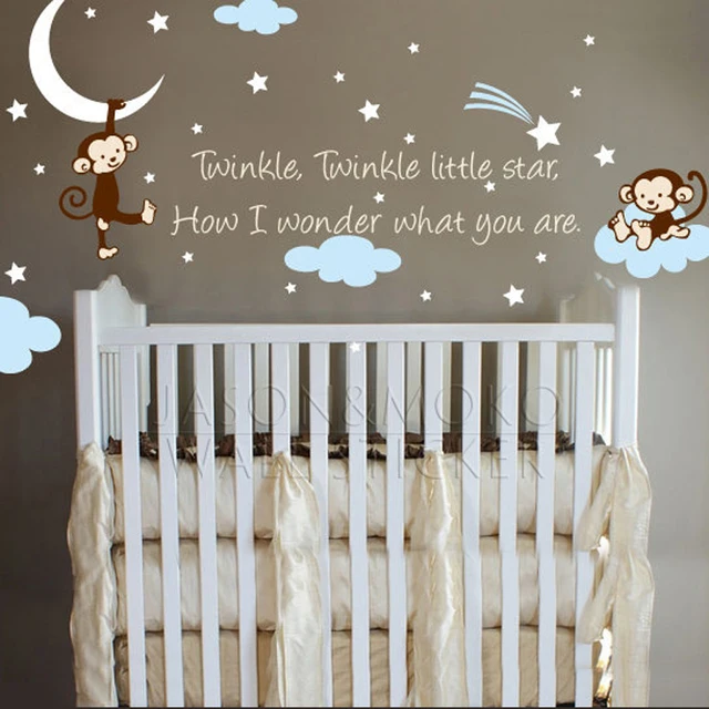 Monkey Clouds Stars Moon Quote Le Star For Nursery Kids Baby Monkey Clouds Stars Moon Quote Le Star For Nursery Kids Baby Room Bedroom Wall Vinyl Mural