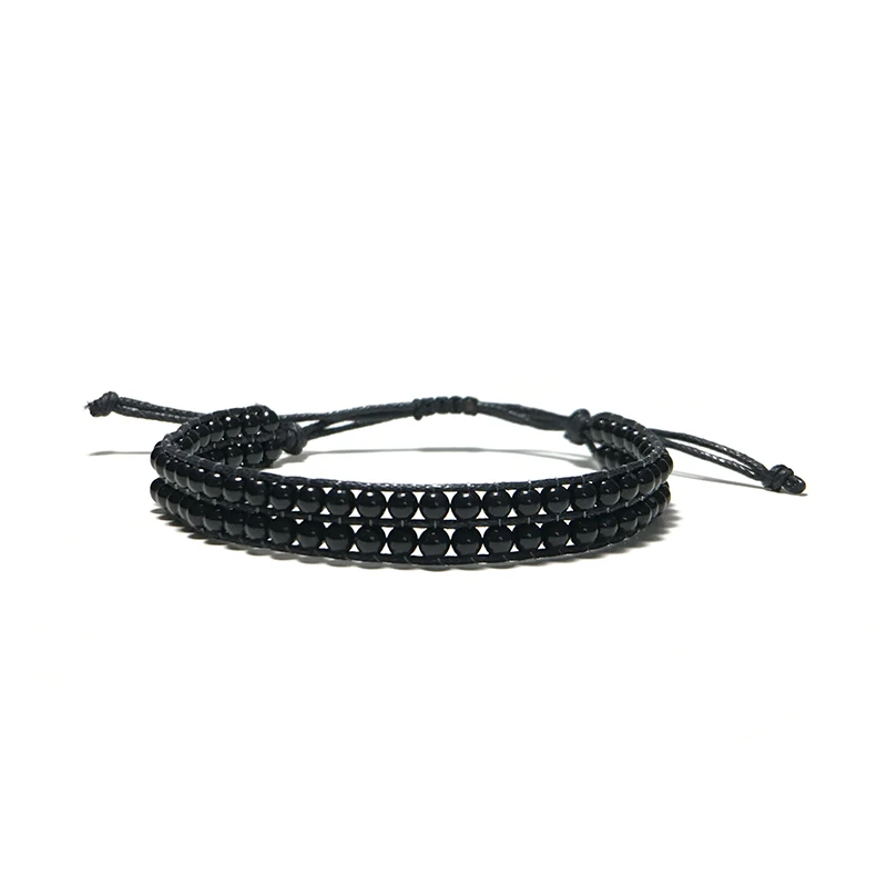 

New Design Double Layer Braided Thread Bracelet For Homme 4mm Natural Obsidian Stone Braclet Charm Adjustable Braslet Jewelry