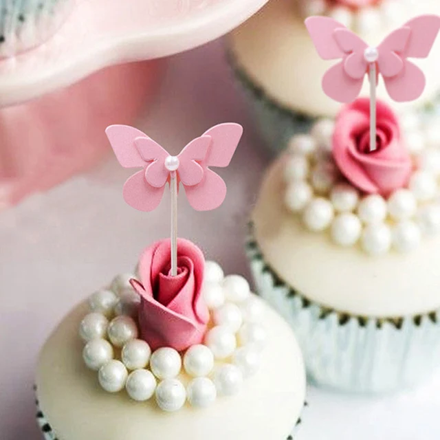 5 Pcslot Pink Flying Butterfly Cake Topper Birthday Cake Decoration
