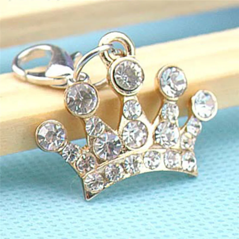 Personalised Charm Crystal Crown Pendant Key Chain Gold Silver Color