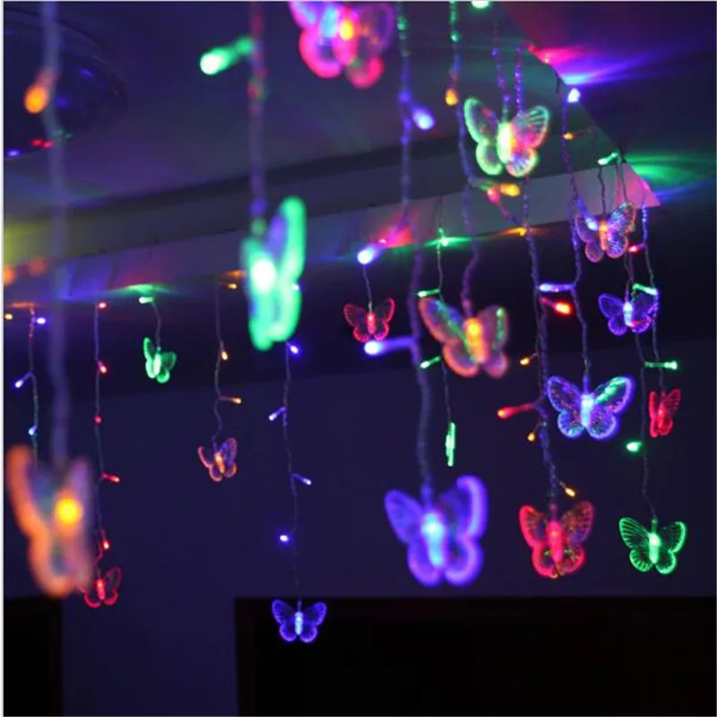 

christmas outdoor decoration 4m Droop 0.4-0.6m curtain Butterfly icicle string led light 220V New year Garden Xmas Wedding Party