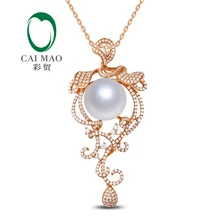 Изысканный подарок на Рождество, 14 k, покрыто розовым золотом 11 мм круглый жемчуг из южного моря бриллиант для помолвки кулон