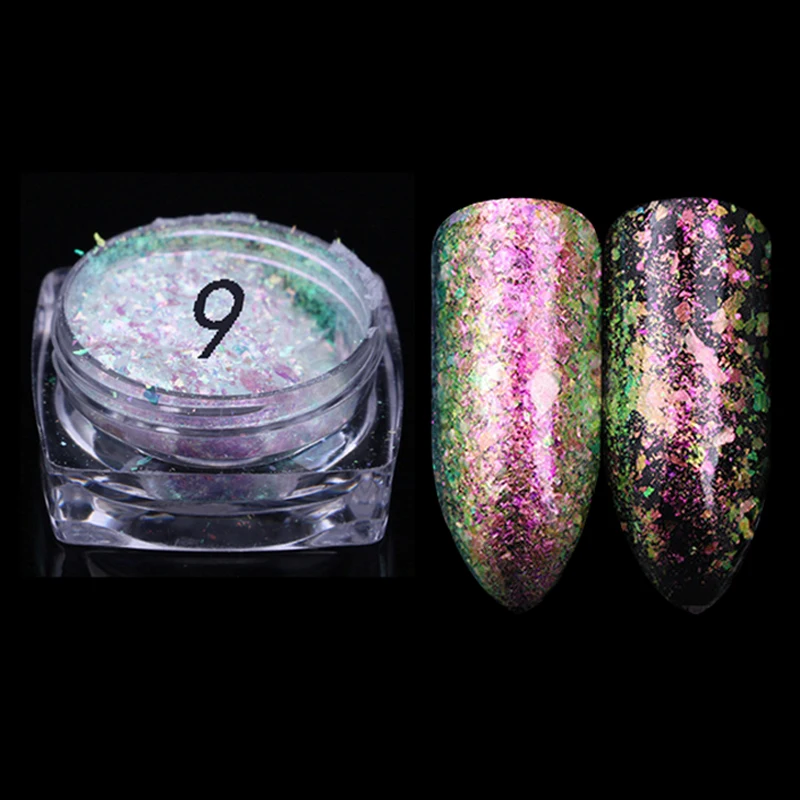 1 Set 12 Color Chameleon Flakes Pigment Nail Sequins Glitter Dust Dazzling Transparent Flake Powder Nails Glitter Flake Glitter