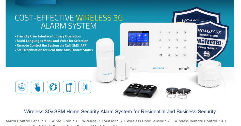HOMSECUR Wireless&wired 4G LCD Home House Alarm System+6 Pet Friendly PIR Sensor 