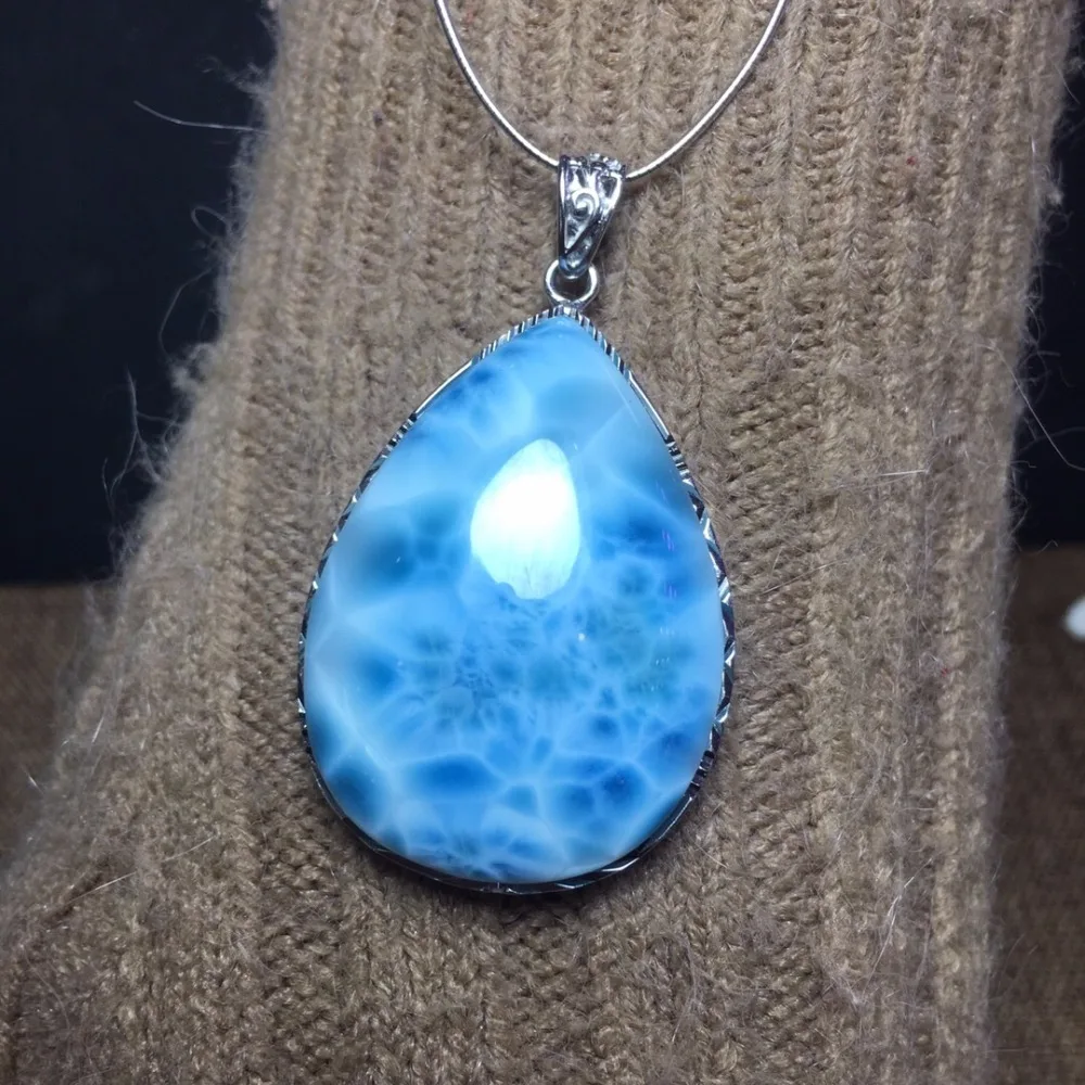 

Fine Jewelry Real 925 Steling Silver s925 100% Natural Larimar Stone 29.66grams Gemstone Female Pendant Necklaces Christmas Gift