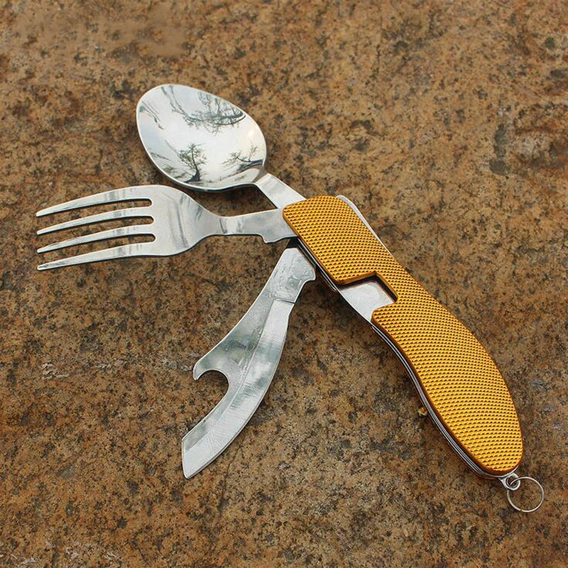 Multi-función de acero inoxidable plegable al aire libre vajilla Camping herramienta desmontable Picnic bolsillo cuchillo tenedor cuchara Multi-función de acero inoxidable plegable al aire libre vajilla Camping herramienta desmontable Picnic bolsillo cuchillo tenedor cuchara