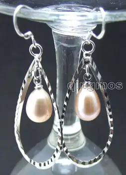 

SALE Charming Big 55*17MM Drop shape Dangle Earring with natural 8-10mm Purple pearl &silver plated hook-ear303 wholesale/retail