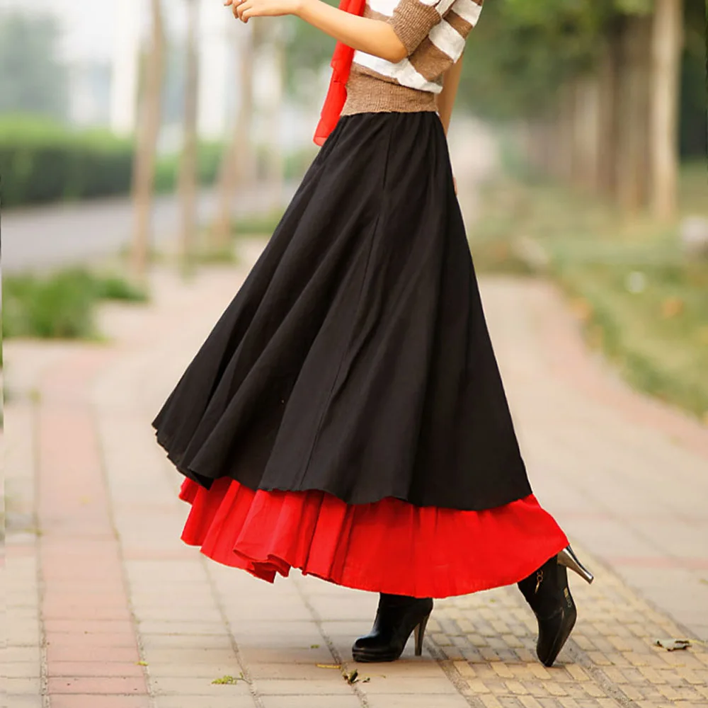 

2019 Spring Autumn Plus Size 6XL XXXXXL Casual Vintage Black Cotton Linen Female Long Women's Skirt / Retro Maxi Skirts Womens