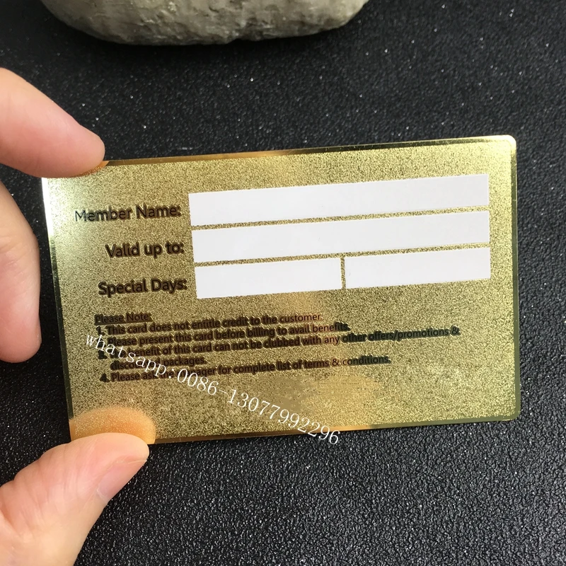 

100pcs custom metal business card 80*50mm golden metallia personal membership VIP card double-side metal card